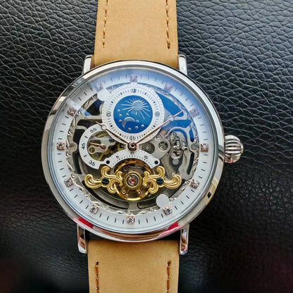 Skeleton Mechanical Watches Men Fashion Wristwatch Male Leather Watchband Man Clock