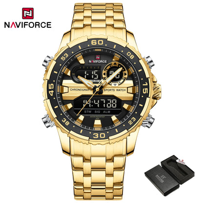Montres Originales NAVIFORCE pour Hommes Montre-Bracelet Sport Analogique Numérique à Quartz Homme Militaire Lumineuse Étanche en Acier avec Réveil