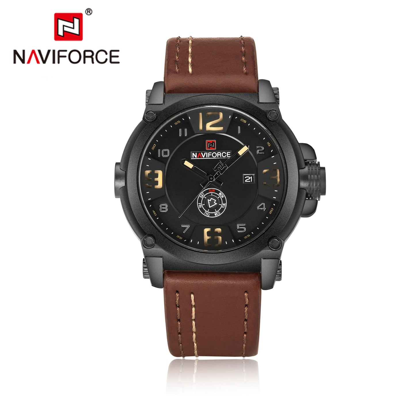 NAVIFORCE NF9099 Military Analog Date Watch Leather Strap