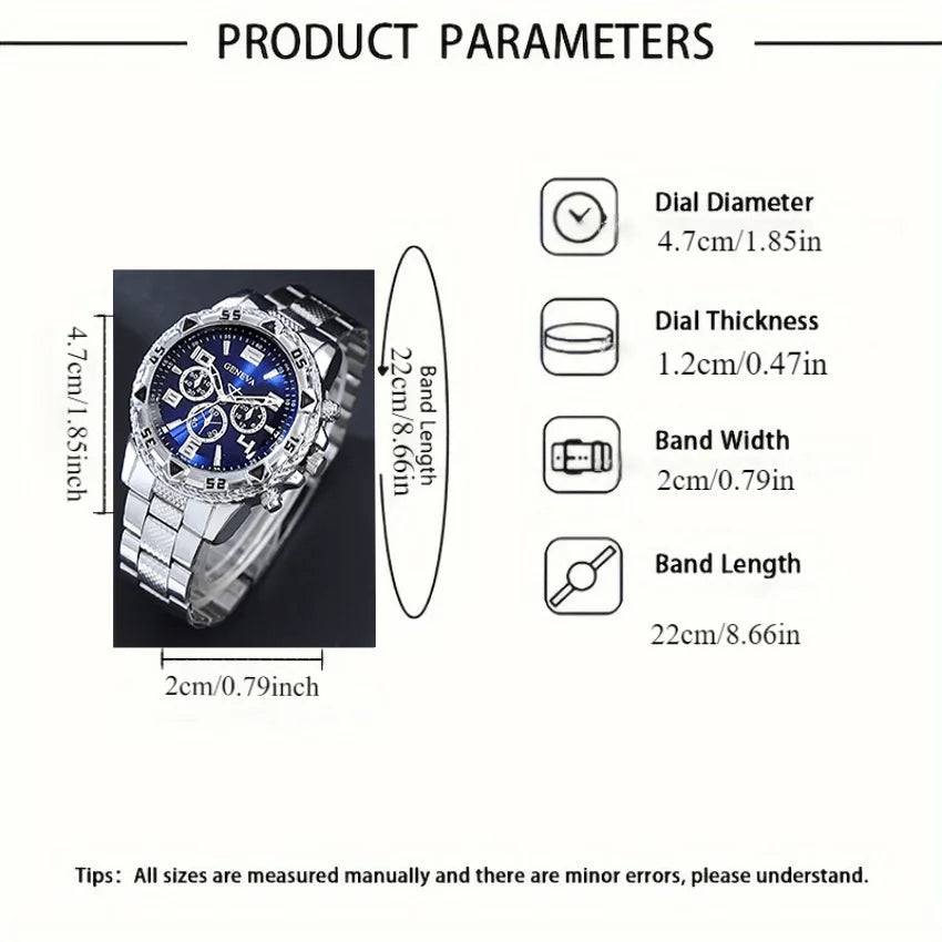 Ensemble de Montres Classiques pour Homme, Montres à Cadran Rond en Quartz avec Bracelet en Acier Inoxydable pour Homme, Choix de Cadeau Idéal