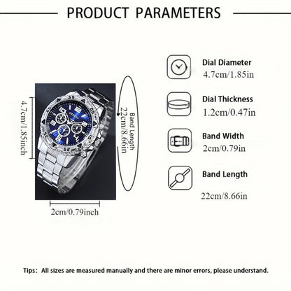 Ensemble de Montres Classiques pour Homme, Montres à Cadran Rond en Quartz avec Bracelet en Acier Inoxydable pour Homme, Choix de Cadeau Idéal