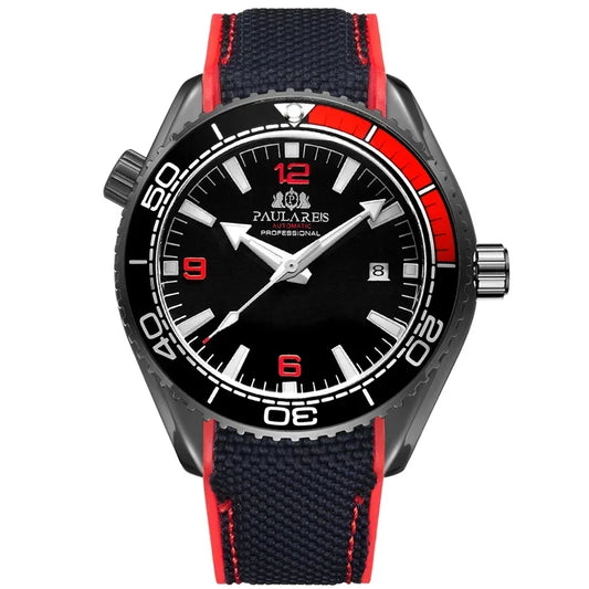 Automatic Mens Watch Mechanical Self Wind Movement Canvas Rubber Strap Orange Blue Red Luxury Fashion Watches