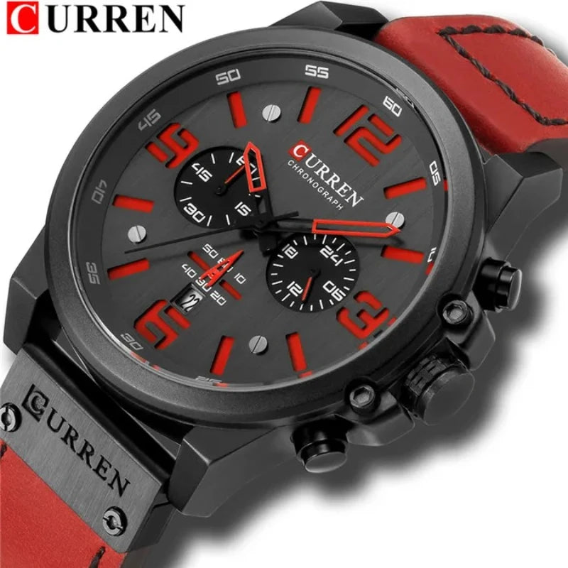 CURREN 8314 Business Leather Strap 6-Hand Calendar Watch
