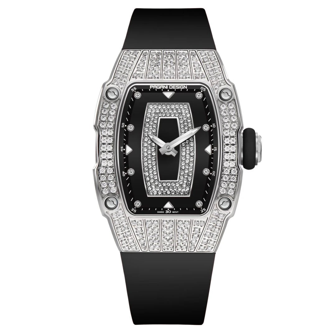 PAGANI DESIGN women's watch with diamond accents and rubber strap