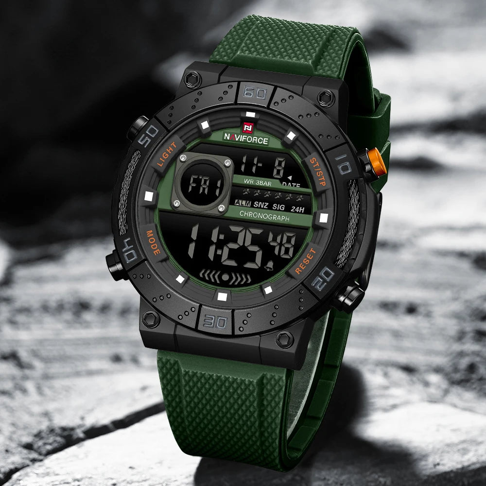 NAVIFORCE – Montres militaires pour hommes, à quartz numérique, en silicone, chronographe, étanche, avec affichage de la date