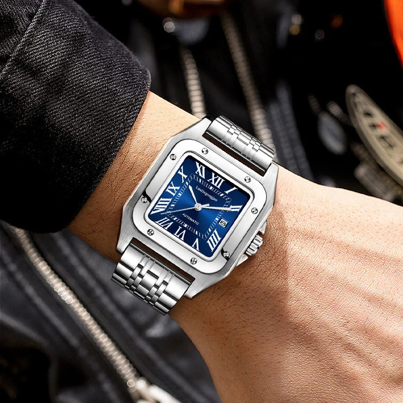 High-End Luxury Square Automatic Mechanical Watch for Men, with Hollow Butterfly Clasp, Fashionable Business Casual Versatile Stylish Men's Wristwatch, Suitable for Wearing in Various Occasions, the First Choice Gift for Your Boyfriend on Valentine's Day