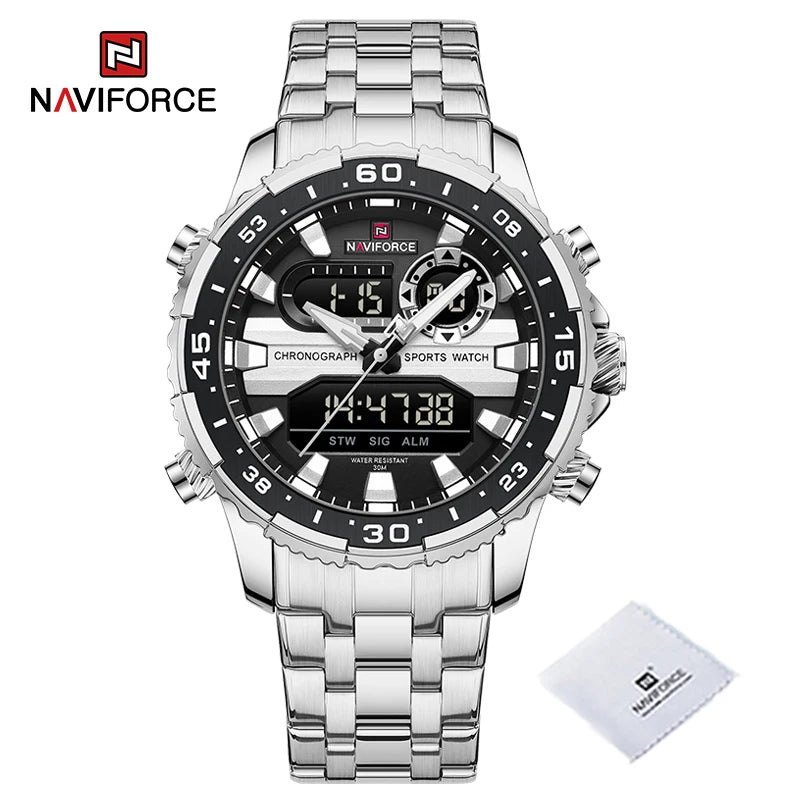 Montres Homme NAVIFORCE Original Tendance Marque LCD Affichage Analogique Numérique Quartz Homme Horloge 30m Étanche Lumineuse Montre-Bracelet Homme