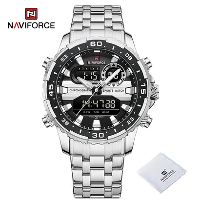 Montres Homme NAVIFORCE Original Tendance Marque LCD Affichage Analogique Numérique Quartz Homme Horloge 30m Étanche Lumineuse Montre-Bracelet Homme