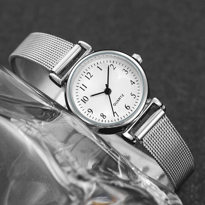 2 montres à quartz pour femme avec cadran arabe, bracelet en maille d'acier, et bracelet jonc assorti (sans boîte)