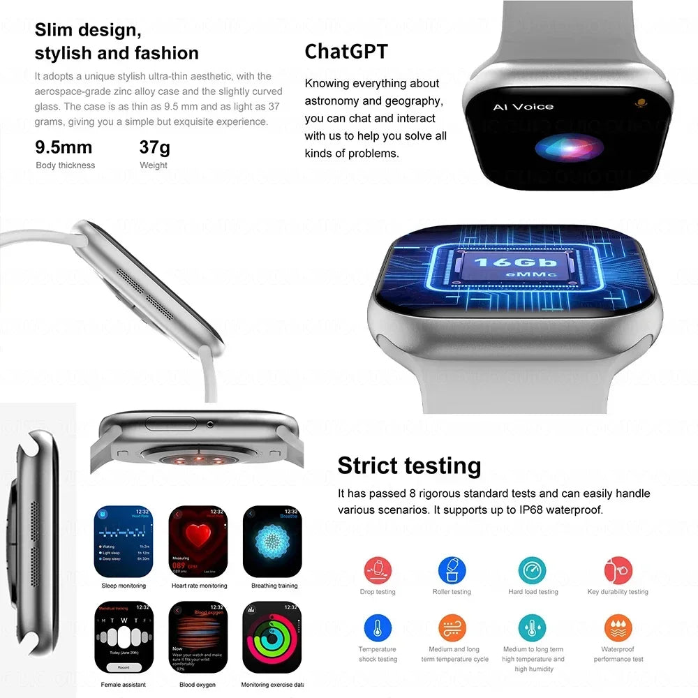 2025 New Original for Apple DT Watch 10 Smart Watch Men AMOLED 4GB Memory Music 3D Surround BT Call Waterproof smart watch Woman