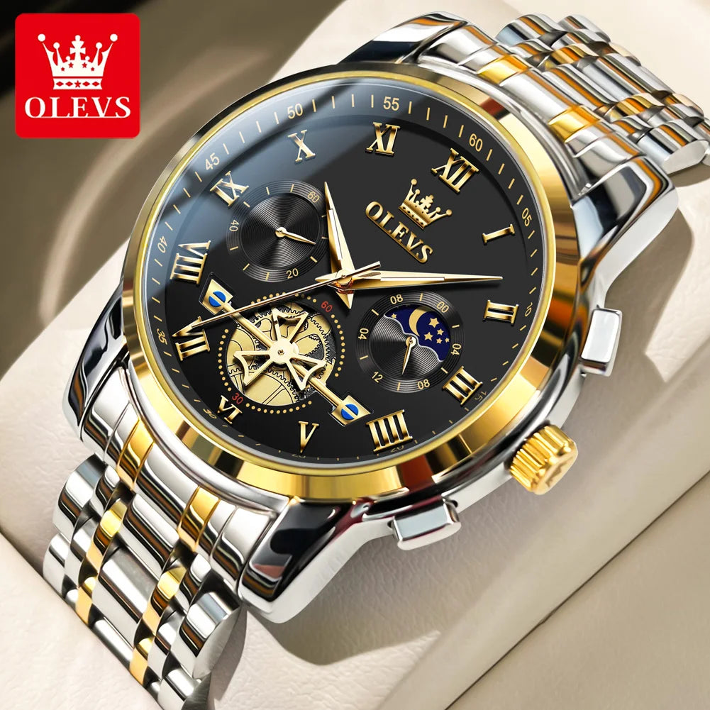 OLEVS 2859 Montre de luxe étanche en acier inoxydable à quartz pour hommes Chronographe Lumineuse Montres-bracelets pour hommes Relojes Para Hombre