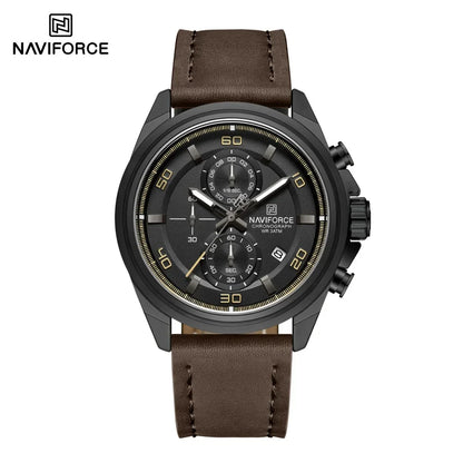 NAVIFORCE Montres Hommes Multifonctions Étanche Montre Quartz Lumineuse de Nuit Montre Bracelet en Cuir Business pour Hommes