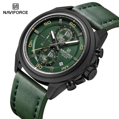 Montre homme décontractée NAVIFORCE Résistante à l'eau 3 ATM, calendrier, cadran lumineux avec bracelet en cuir, cadeau, design original