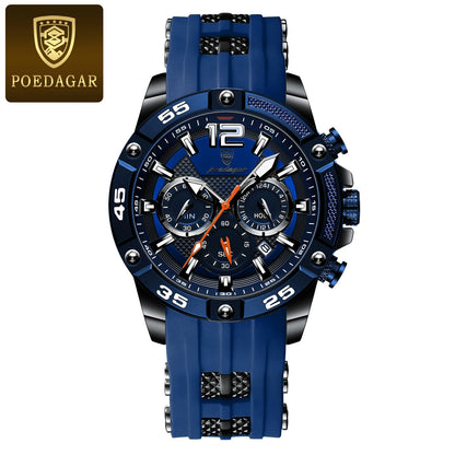 POEDAGAR Montre Homme Luxe Décontractée Étanche Lumineuse Chronographe Date Montre-Bracelet Homme Militaire Quartz de Haute Qualité