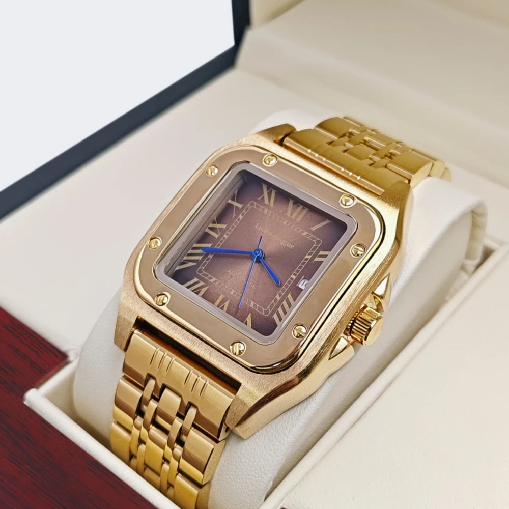 High-End Luxury Square Automatic Mechanical Watch for Men, with Hollow Butterfly Clasp, Fashionable Business Casual Versatile Stylish Men's Wristwatch, Suitable for Wearing in Various Occasions, the First Choice Gift for Your Boyfriend on Valentine's Day