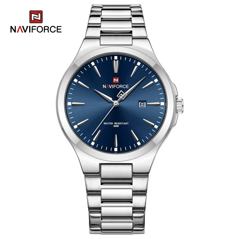 NAVIFORCE NF9214 Montres pour hommes tendance au design original en acier inoxydable, calendrier simple, étanche, Relogio Masculino