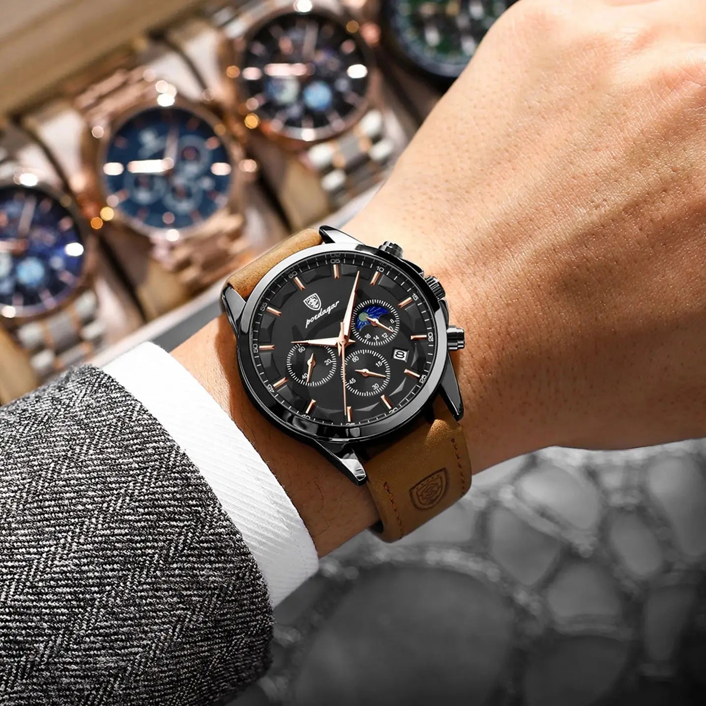 POEDAGAR Original Military Chronograph Date Watch
