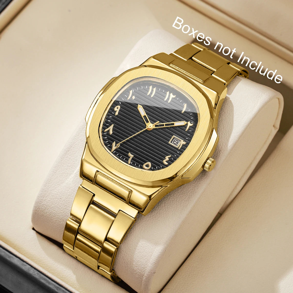 Montre de Luxe pour Homme, Cadran Carré Tendance, Bracelet en Acier Inoxydable, Mouvement à Quartz avec Calendrier (Sans Boîte)