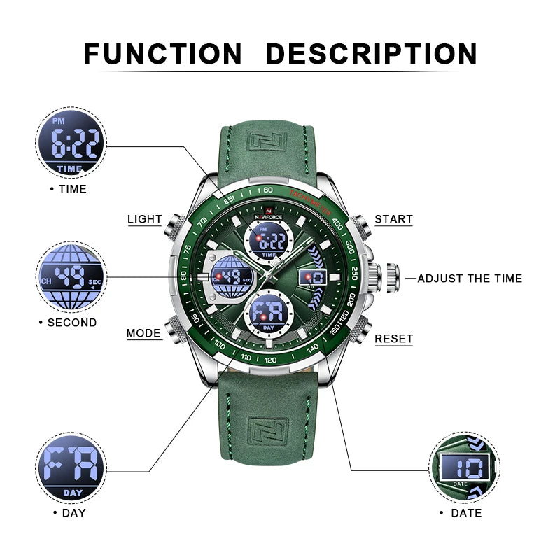 Montres militaires de mode NAVIFORCE pour hommes Luxe Montre chronographe sport originale Montre étanche à quartz Montre-bracelet numérique