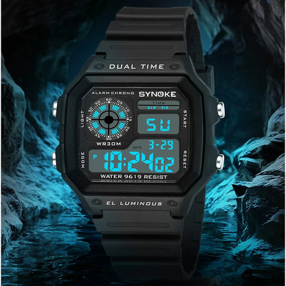 Montres numériques Hommes Sports Lumineuses Multifonction Étanche Femmes Montre-bracelet Extérieur et Course Étudiant Sept Lumières Synoke