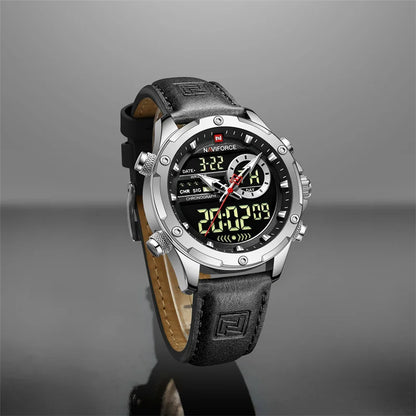 Montres originales Naviforce pour hommes 2022 Montre-bracelet pour hommes de luxe, sport et étanche avec bracelet en cuir et double affichage du calendrier