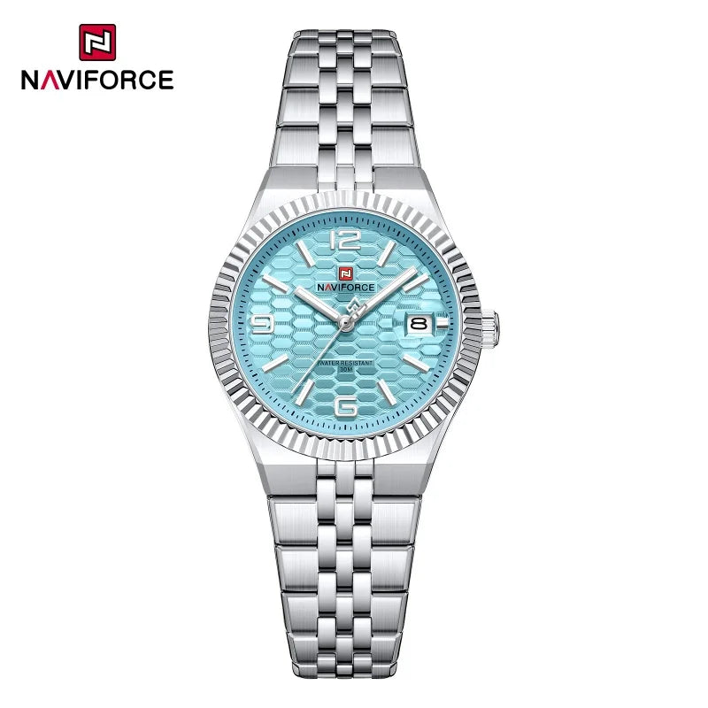 NAVIFORCE Montre de sport pour femmes, haute qualité, étanche, en acier inoxydable, horloge romantique, montre-bracelet à quartz pour dames, Reloj Mujer