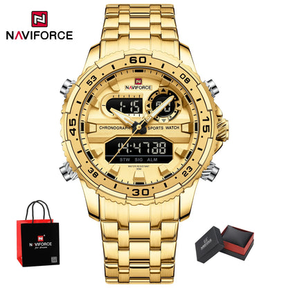 Top Marque NAVIFORCE Montre Homme Analogique LCD Numérique Bracelet en Acier Inoxydable Étanche Date Horloge Cadeaux