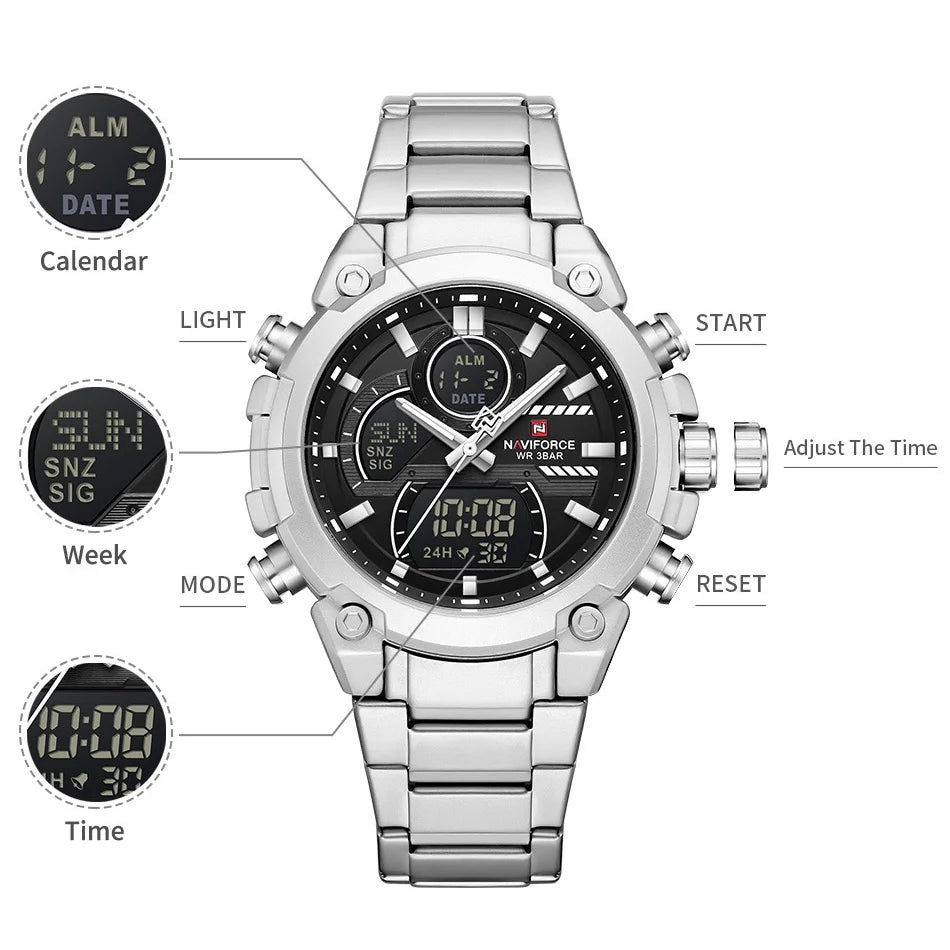 NAVIFORCE NF9278 Dual Display Stainless Steel Watch