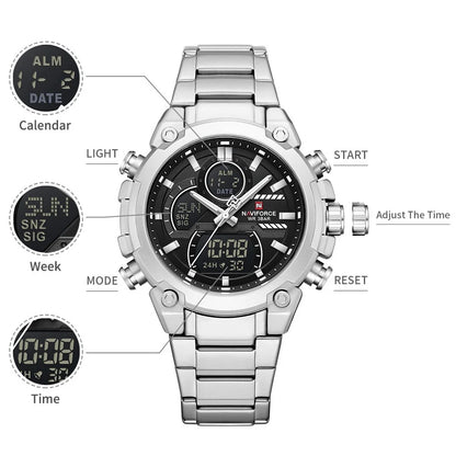 NAVIFORCE NF9278 Dual Display Stainless Steel Watch