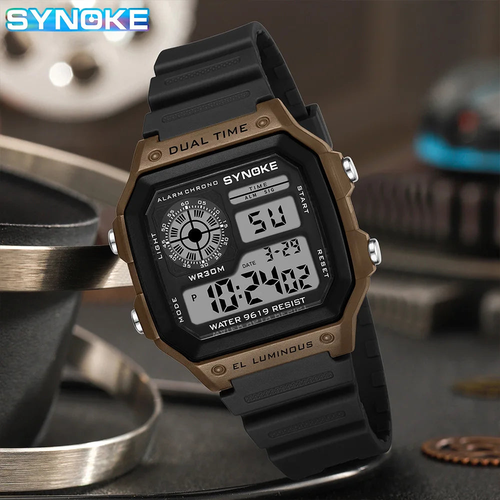 Montres numériques Hommes Sports Lumineuses Multifonction Étanche Femmes Montre-bracelet Extérieur et Course Étudiant Sept Lumières Synoke