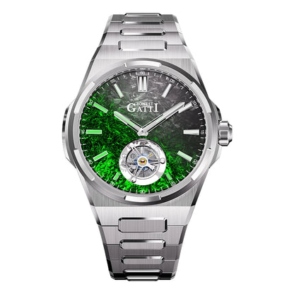 Montre Tourbillon Homme BONEST GATTI 43mm Montre-bracelet Mécanique Verre Saphir Cadran Fibre de Carbone Lumineux en Cristal