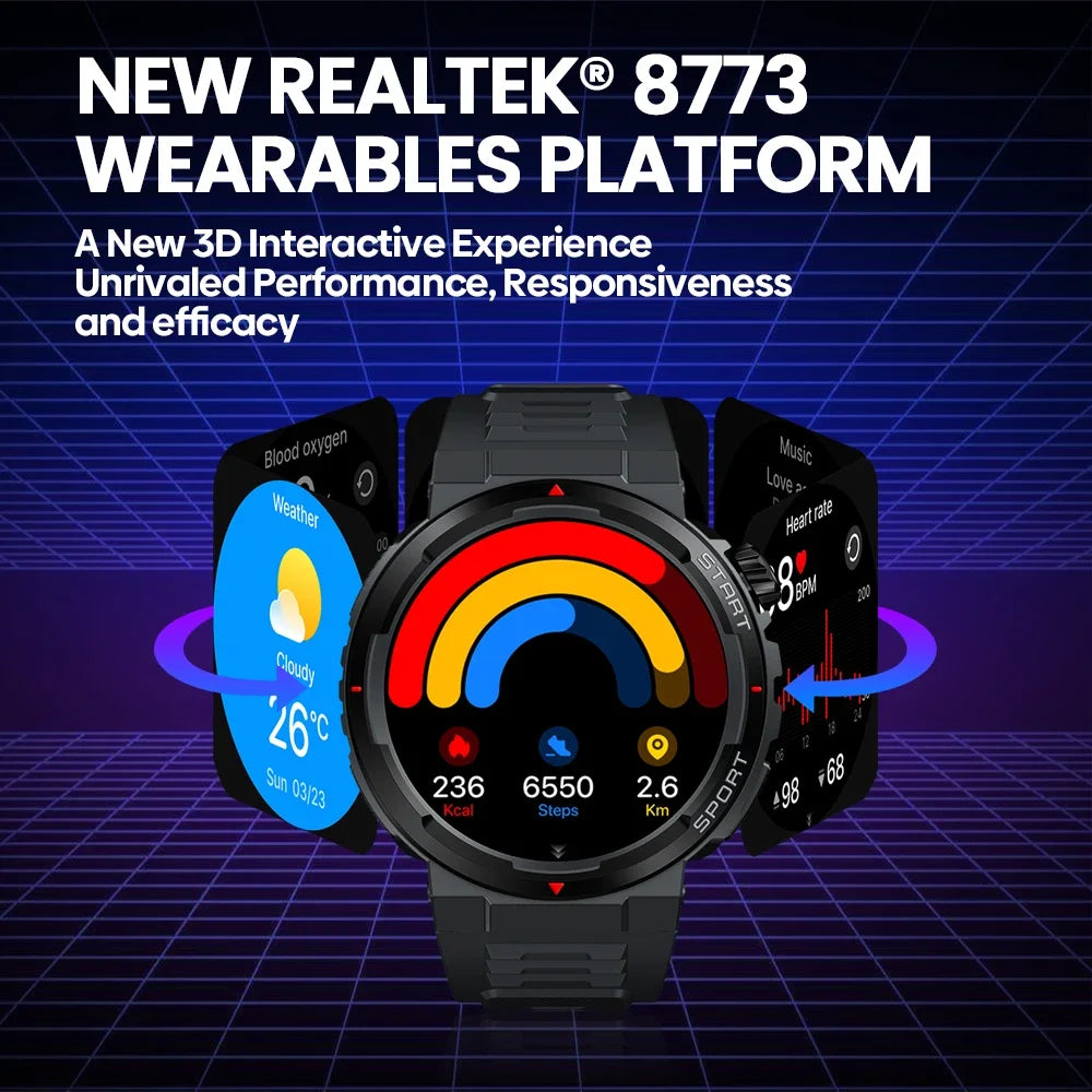 Nouvelle montre connectée Zeblaze Ares 3 Plus avec écran AMOLED HD de 1,43'', appels vocaux et suivi interactif 3D de la santé et de la forme physique