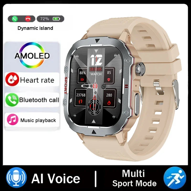 Montre connectée militaire 2026 Hommes Étanche Sports de plein air Suivi d'activité Moniteur de santé 2,19" Appel BT Smartwatch