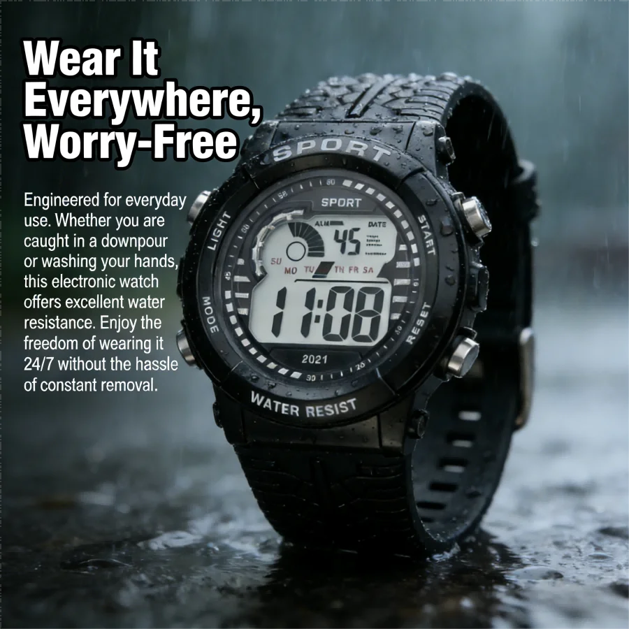 Montre numérique LED ChronoState Sport – Étanche 30M | Alarme Chronomètre Montre-bracelet électronique