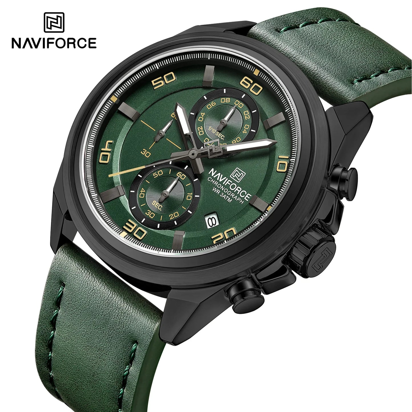 Montres NAVIFORCE pour hommes, bracelet en cuir véritable, chronographe à quartz, affichage de la date, montre-bracelet de sport étanche, cadeau masculin