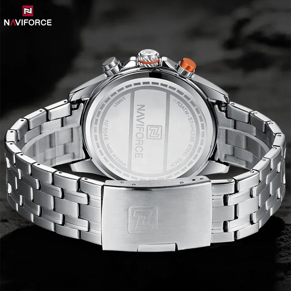 NAVIFORCE Montre Homme Tendance Marque de Luxe Sport Chronographe à Quartz Étanche Militaire en Acier Inoxydable