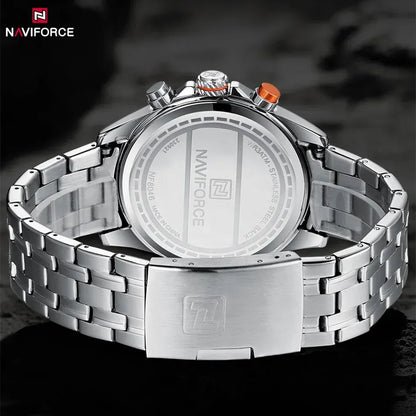 NAVIFORCE Montre Homme Tendance Marque de Luxe Sport Chronographe à Quartz Étanche Militaire en Acier Inoxydable