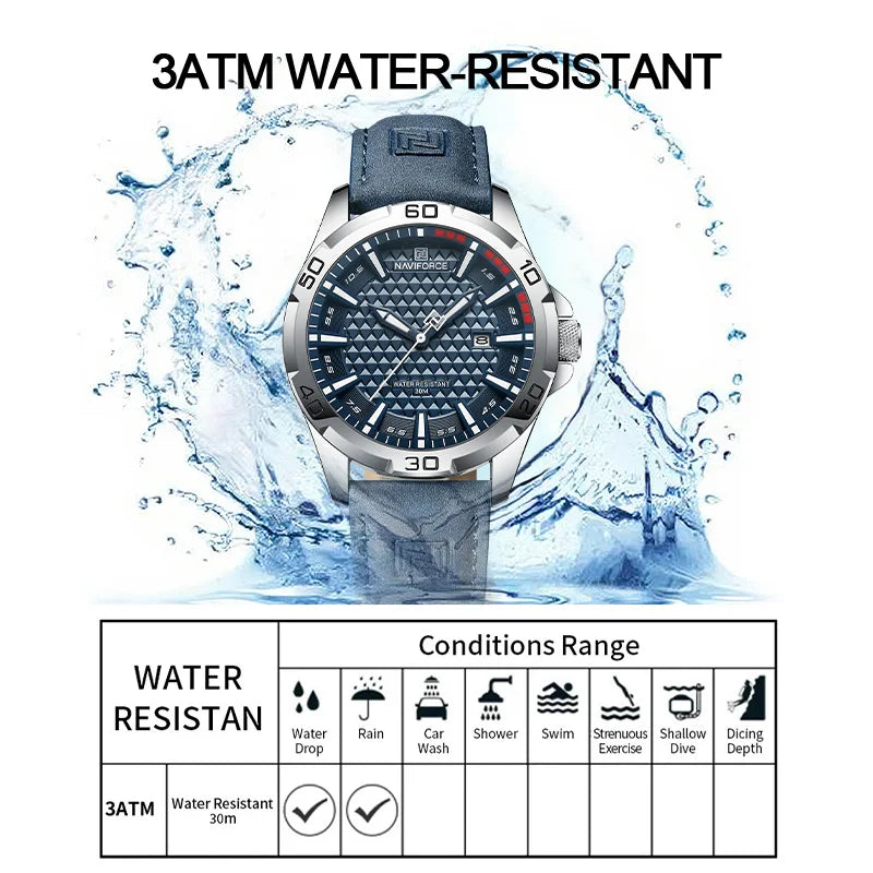 NAVIFORCE – Montres à Quartz Tendance pour Hommes, Bracelets en Cuir, Sport, Étanche, Calendrier, Horloge Relogio Masculino