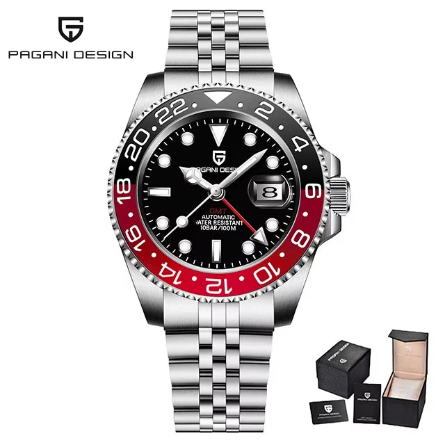 Montre Homme PAGANI DESIGN GMT 40mm Automatique Verre Saphir Acier Inoxydable Étanche Top Marque Cadeau RelogioMasculino