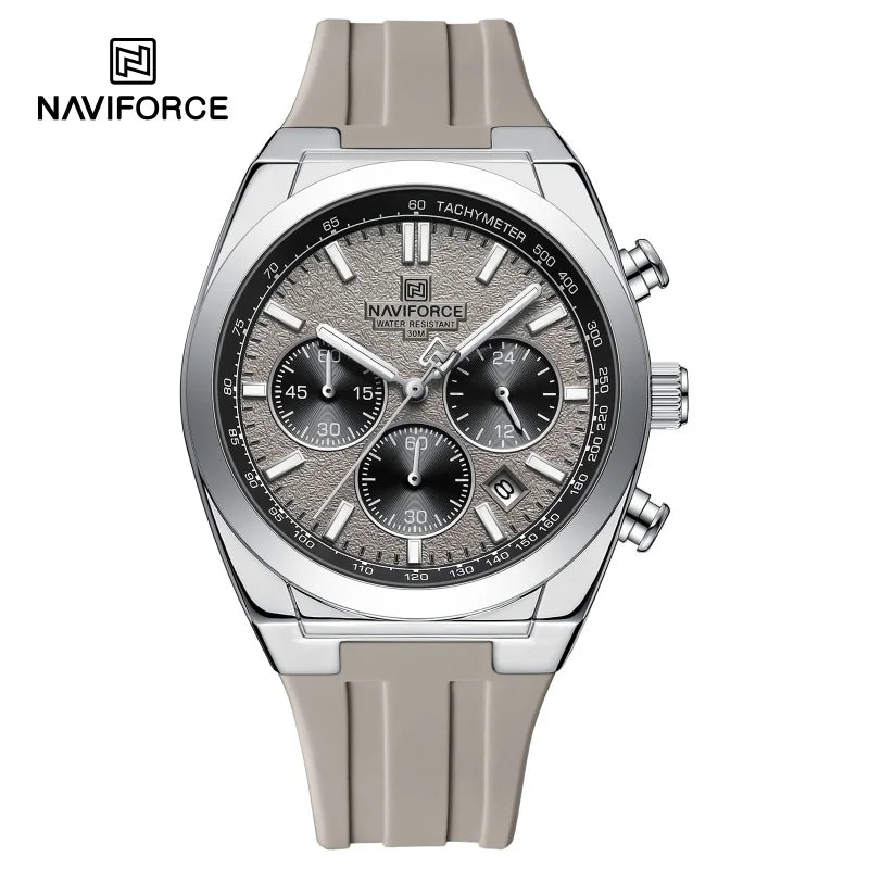 NAVIFORCE Montres Homme Chronographe Multifonctionnel Bracelet en Silicone Aiguilles Lumineuses Étanche 3ATM Haute Qualité Original pour Homme