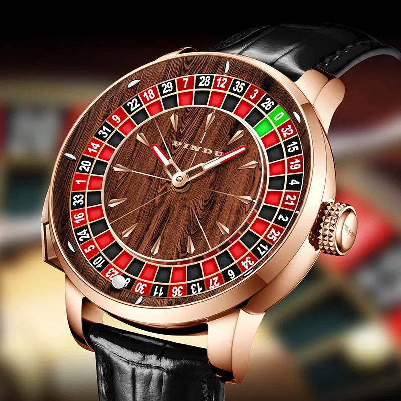 2025 PINDU  Men's Luxury Mechanical Watch Stainless Steel NH35 Wood Grain Roulette Top Brand Waterproof Sapphire Glass