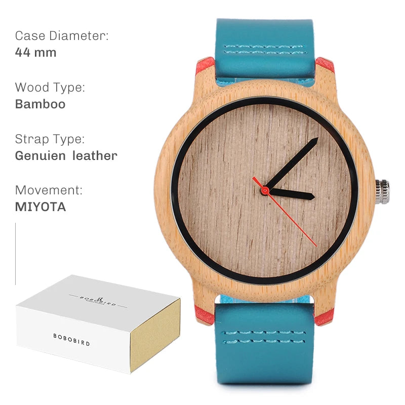 Montre en bois unisexe BOBO BIRD pour hommes et femmes, légère, fabriquée à la main, à quartz, personnalisée en bambou
