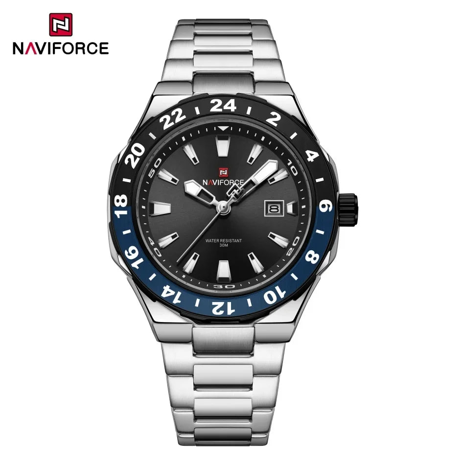 NAVIFORCE – Montre de luxe sportive à quartz, lumineuse, avec calendrier, pour homme, en acier inoxydable, étanche, Relogio Masculino