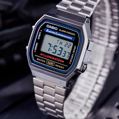 Montre Casio argentée pour hommes, ensemble de luxe, affichage numérique LED, étanche, à quartz, style sportif militaire, montre-bracelet relogio masculino