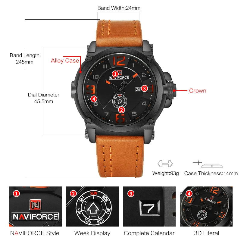 NAVIFORCE NF9099 Military Analog Date Watch Leather Strap