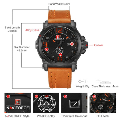 NAVIFORCE NF9099 Military Analog Date Watch Leather Strap