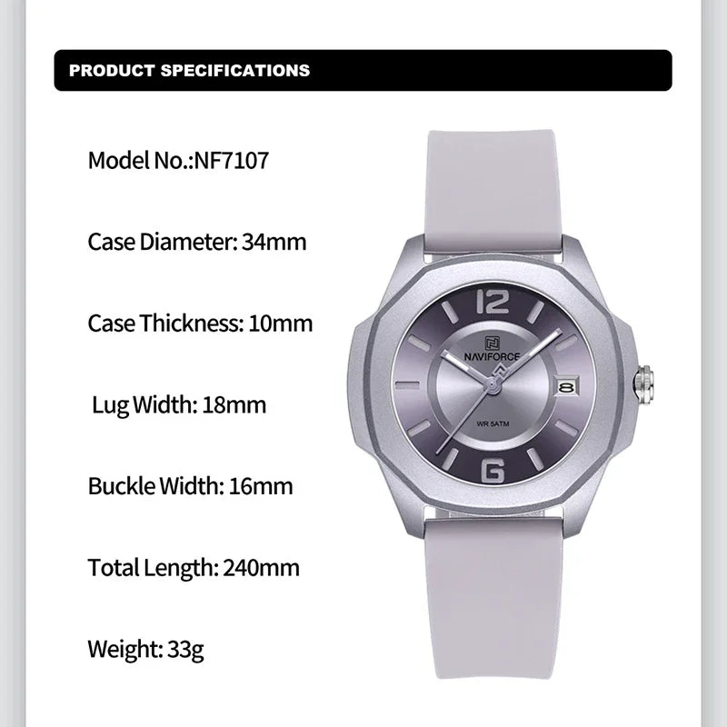NAVIFORCE -7107 Montre Bracelet en Silicone à Quartz