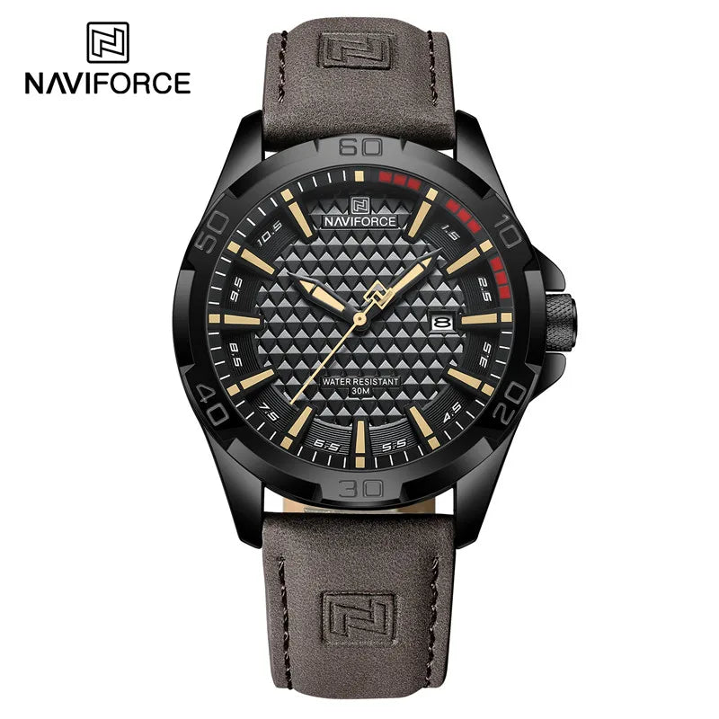 Montre à quartz pour hommes NAVIFORCE de grande marque, Sportive, antichoc, étanche, en cuir, masculine, mode de luxe, décontractée avec calendrier