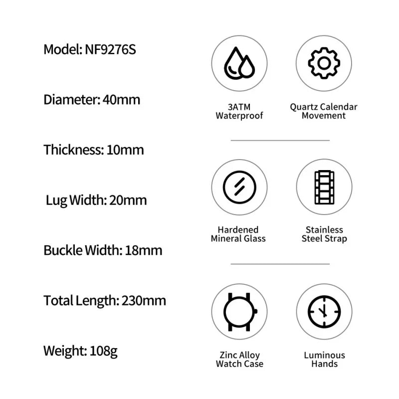 NAVIFORCE NF9276S Zinc Alloy Case Stainless Steel Band Watch