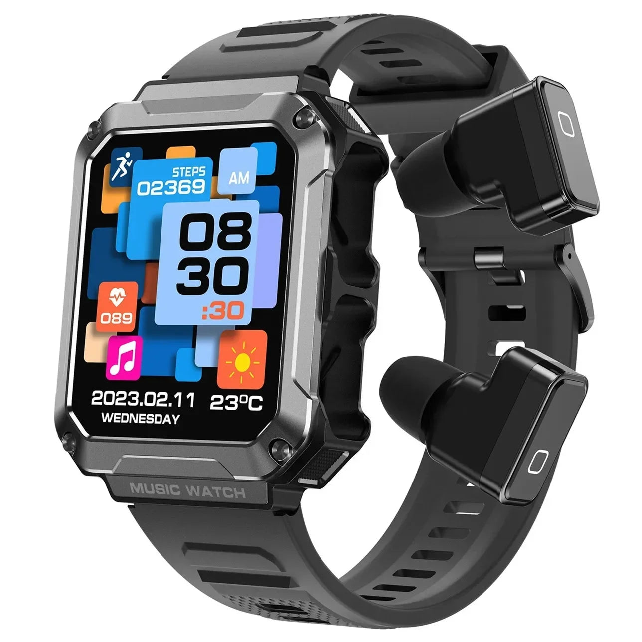 Montre Connectée Sport Hommes TWS Casque Bluetooth Appel 2 en 1 Smartwatch 400 mAh Veille Extra Longue Technologie 3 ATM Montres HD IPS 1,96"